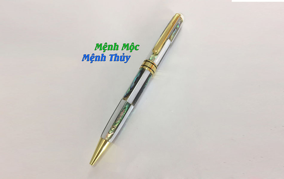 Bút khảm ngọc trai trắng - xanh